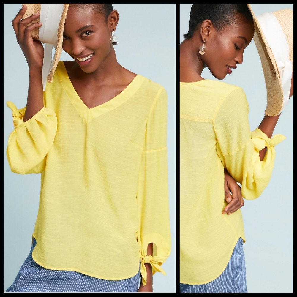 Maeve anthropologie yellow top with knotted sleeve